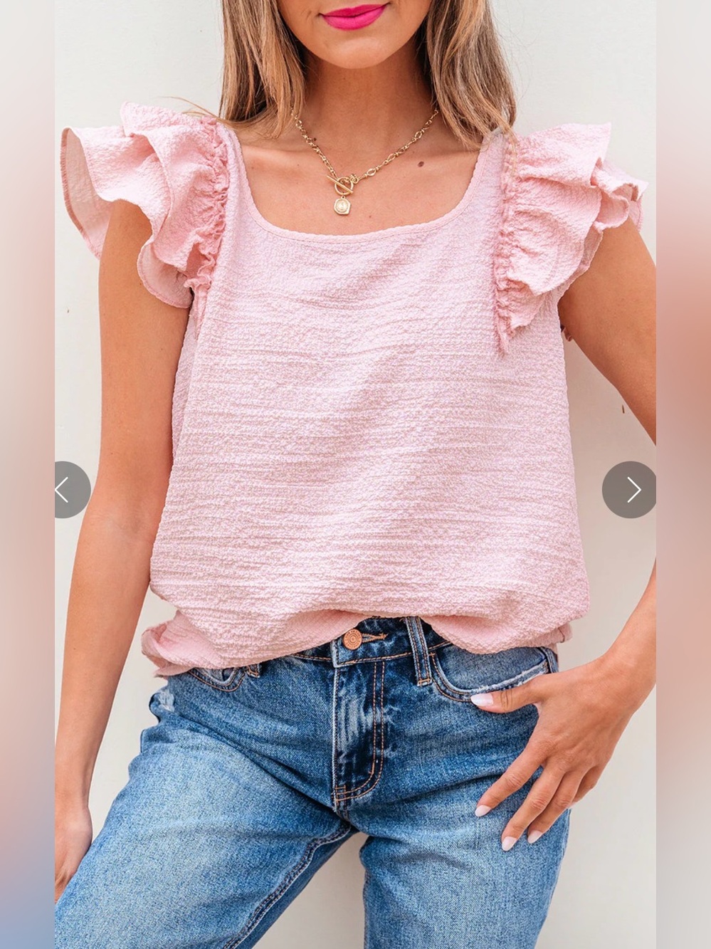 🥳Textured Ruffle Sleeve Bow Back Detail Top Size XL EUC - Picture 2 of 13